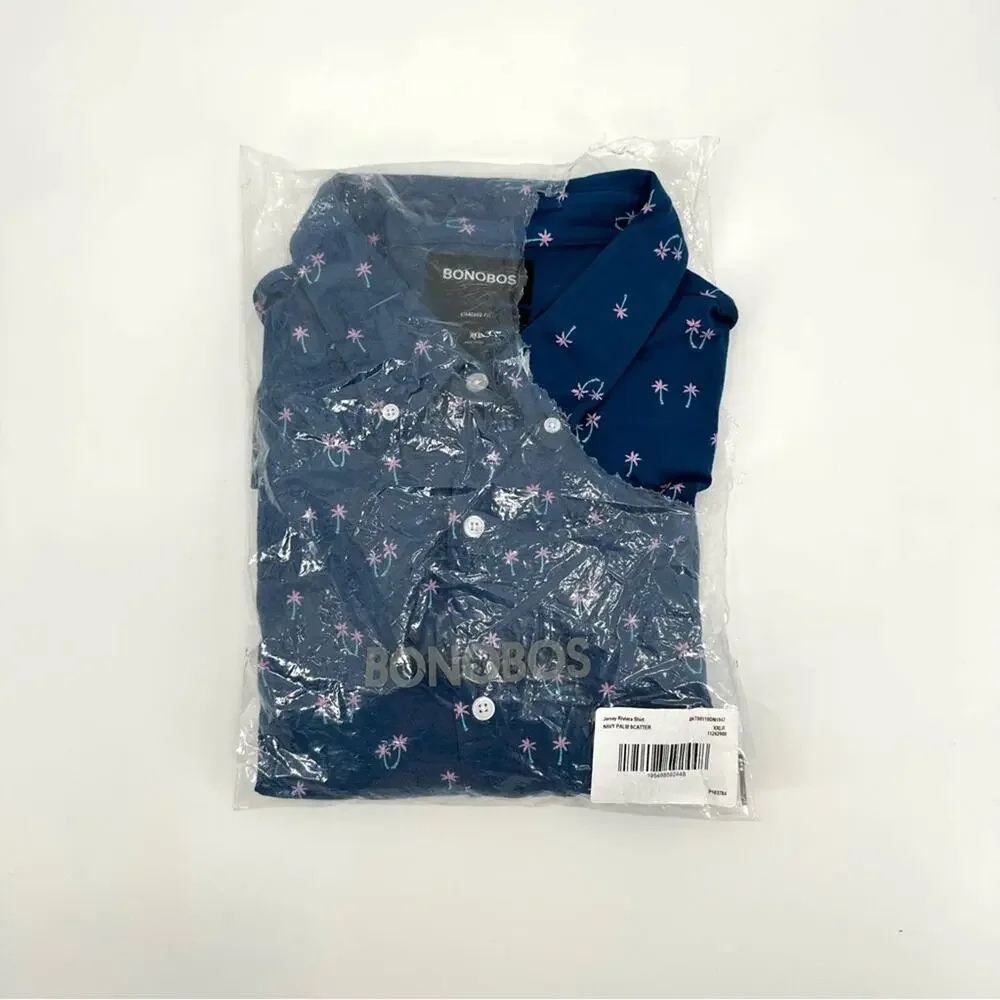 Bonobos Riviera Palm Print Button Down Shirt in blue Size XXL